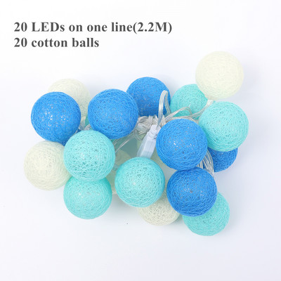 20LED medvilniniai rutuliniai šviestuvai 2,2M girliandos stygos, skirtos namų vaikų miegamojo lauko sodo vakarėlio dekoravimui šventinis apšvietimas