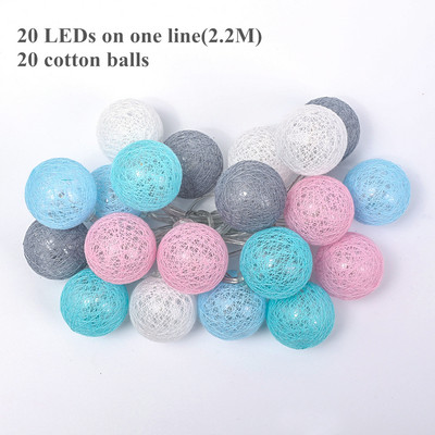 20LED medvilniniai rutuliniai šviestuvai 2,2M girliandos stygos, skirtos namų vaikų miegamojo lauko sodo vakarėlio dekoravimui šventinis apšvietimas