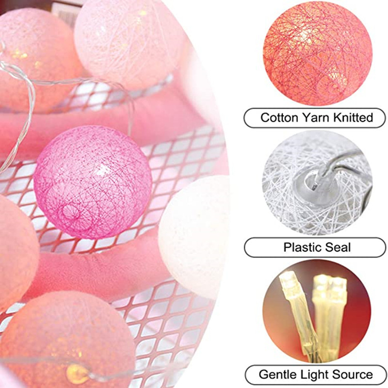 20LED medvilniniai rutuliniai šviestuvai 2,2M girliandos stygos, skirtos namų vaikų miegamojo lauko sodo vakarėlio dekoravimui šventinis apšvietimas