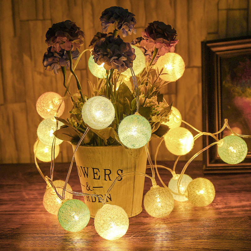 20LED medvilniniai rutuliniai šviestuvai 2,2M girliandos stygos, skirtos namų vaikų miegamojo lauko sodo vakarėlio dekoravimui šventinis apšvietimas