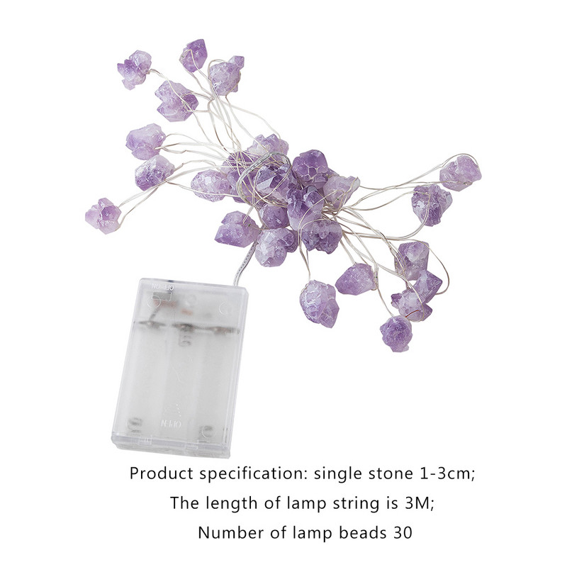 30LED natūralaus krištolo akmens stygos lempos baltos šviesos baterija, varinė viela su USB maitinimo šaltiniu, skirta šventinių vakarėlių kambario lango juostos dekoravimui