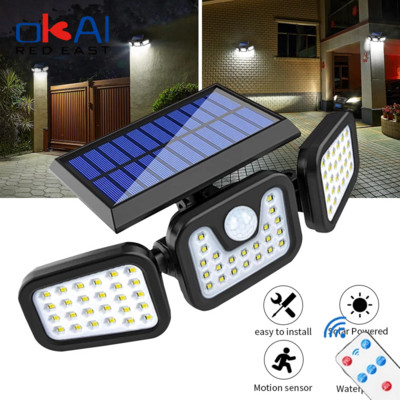 171LED ar saules enerģiju darbināma sienas gaisma āra ūdensnecaurlaidīga PIR kustības sensora apgaismojuma parka pagalma žogs ielas dārza dekorēšanas lampa