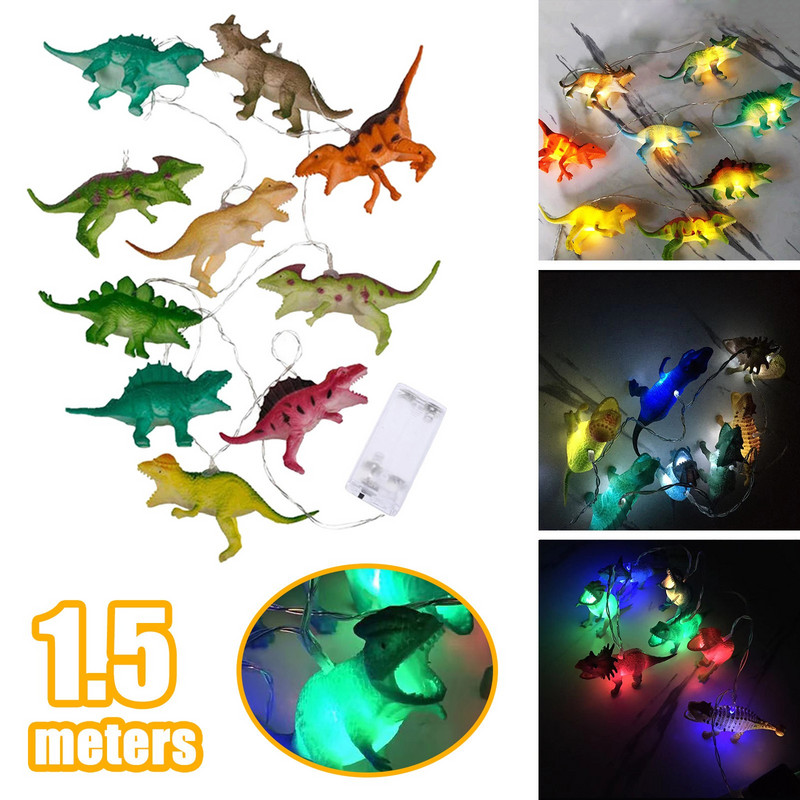 10 LED-es dinoszaurusz füzér lámpa gyerekeknek karácsonyi tündérfények gyerekszoba fényei parti ajándék Jurassic világ dekor zsinór