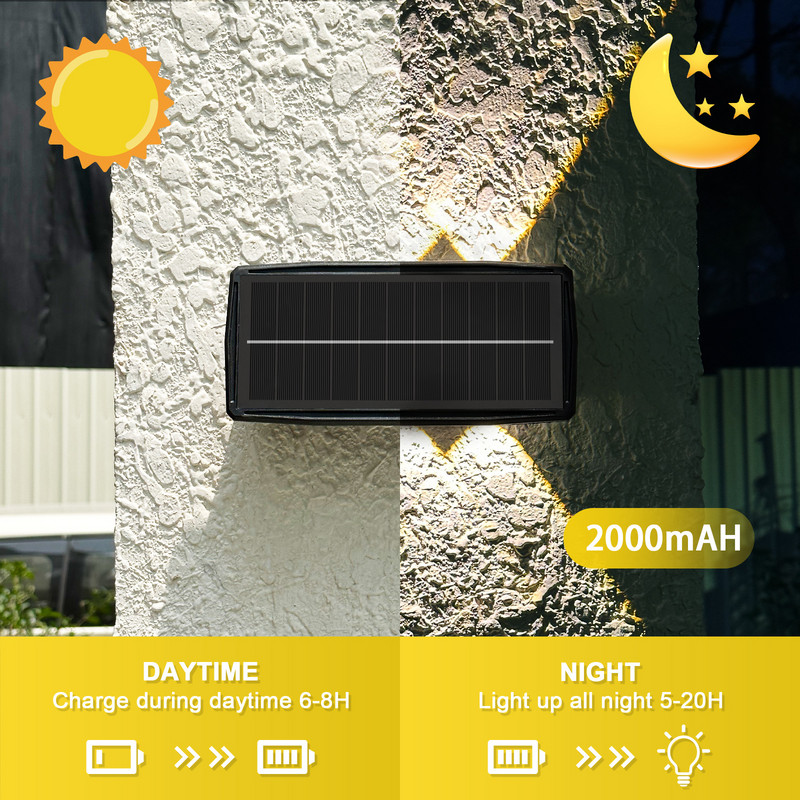 Sieninis saulės šviestuvas IP65 Atsparus vandeniui Didelio ryškumo aukštyn ir žemyn Saulės lauko šviesos LED lemputė Namų sodo lauko sieninis šviestuvas