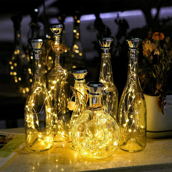 20LED гирлянди Слънчеви светлини за бутилка вино Слънчеви медни телови приказни светлини Лампа във формата на диамантен корк за сватбено тържество Градински декор
