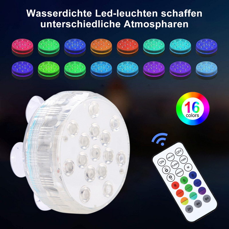 15 LED povandeniniai žibintai RF nuotolinis visiškai vandeniui atsparus baseino apšvietimas su magnetais ir siurbimo taurelėmis 16 spalvų panardinami žibintai