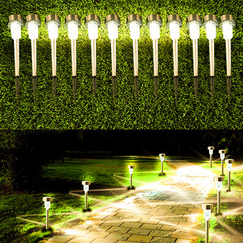 10 τεμ. LED ηλιακά φώτα Εξωτερική αυλή κήπου Τέχνη από ανοξείδωτο ατσάλι Λάμπα πάσσαλος γκαζόν