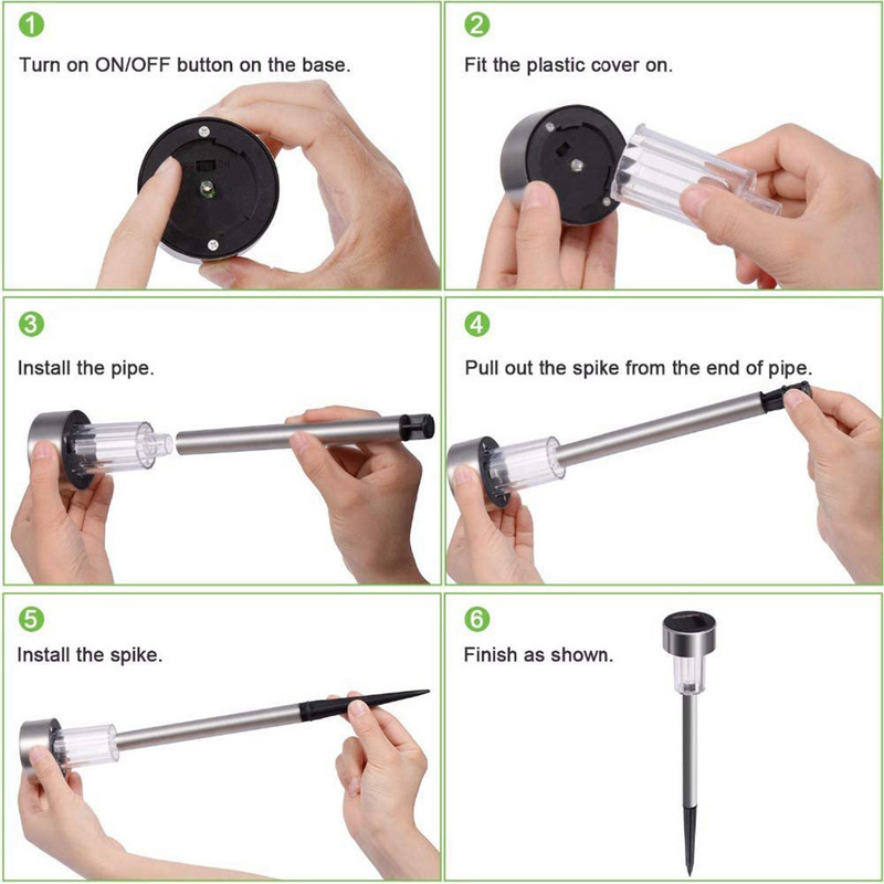 10 vnt LED saulės šviestuvai lauko sodo kiemo meno nerūdijančio plieno vejos lempa