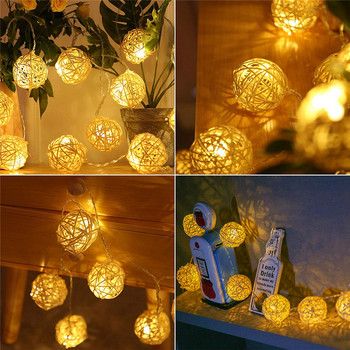 LED Fairy Lights Thai HandmadeTakraw Ball Rattan Lamp AC220V EU Plug Warm White 5M 20LEDS String για γαμήλιο πάρτι Χριστούγεννα