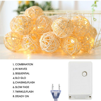 LED Fairy Lights Thai HandmadeTakraw Ball Rattan Lamp AC220V EU Plug Warm White 5M 20LEDS String για γαμήλιο πάρτι Χριστούγεννα