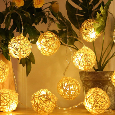LED Fairy Lights Thai kézzel készített Takraw golyós rattan lámpa AC220V EU dugó meleg fehér 5M 20LEDS húr esküvői bulira karácsony