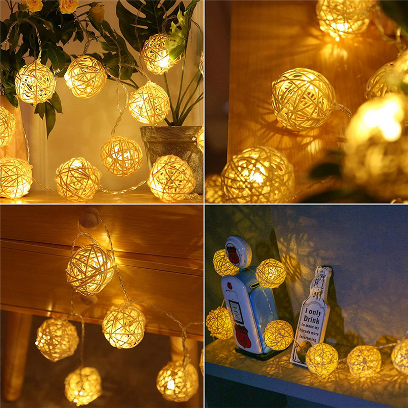 LED Fairy Lights Thai kézzel készített Takraw golyós rattan lámpa AC220V EU dugó meleg fehér 5M 20LEDS húr esküvői bulira karácsony