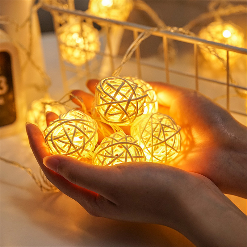 LED Fairy Lights Thai kézzel készített Takraw golyós rattan lámpa AC220V EU dugó meleg fehér 5M 20LEDS húr esküvői bulira karácsony