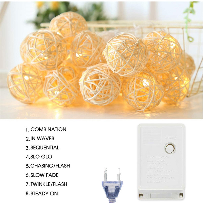 LED Fairy Lights Thai kézzel készített Takraw golyós rattan lámpa AC220V EU dugó meleg fehér 5M 20LEDS húr esküvői bulira karácsony