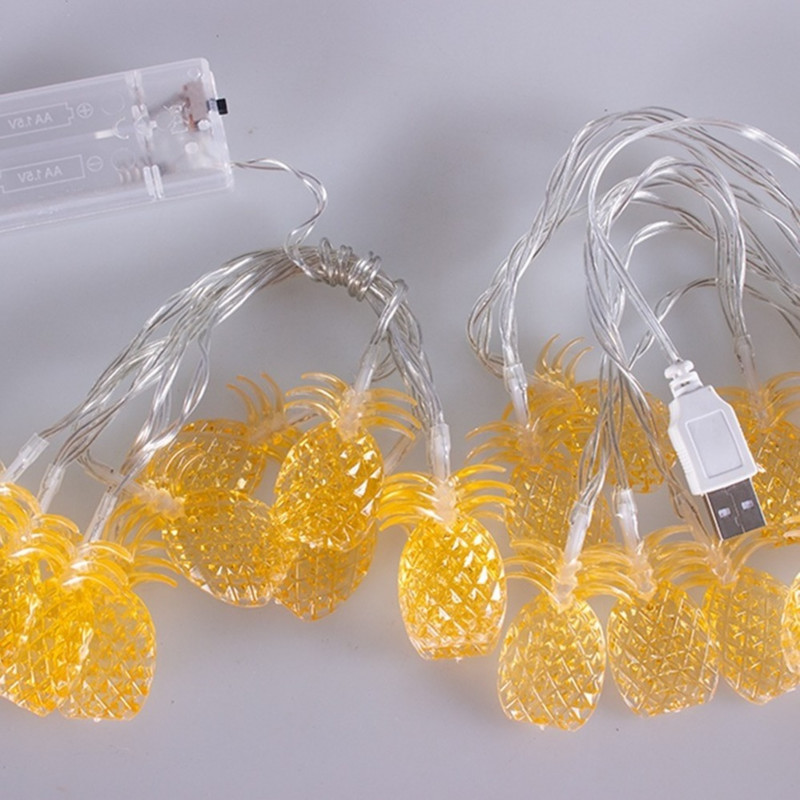 LED ananāsu augļu virtenes gaismas krāsainas vītnes stīgas pasaku gaismas USB ar baterijām darbināmas laternas Ziemassvētku kāzu dekorācijas