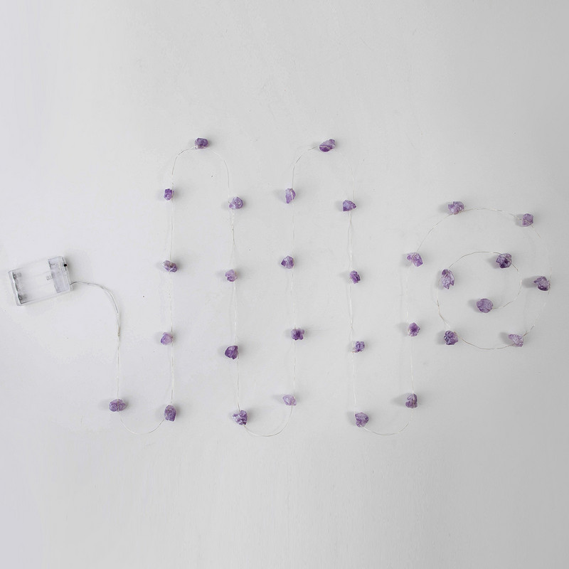 Natūralaus ametisto fėjos žibintai krištolo styginiai šviestuvai žaliaviniai akmenys 30 šviesos diodų USB maitinamas namų vakarėlio vestuvių papuošalai šviesos styginiai