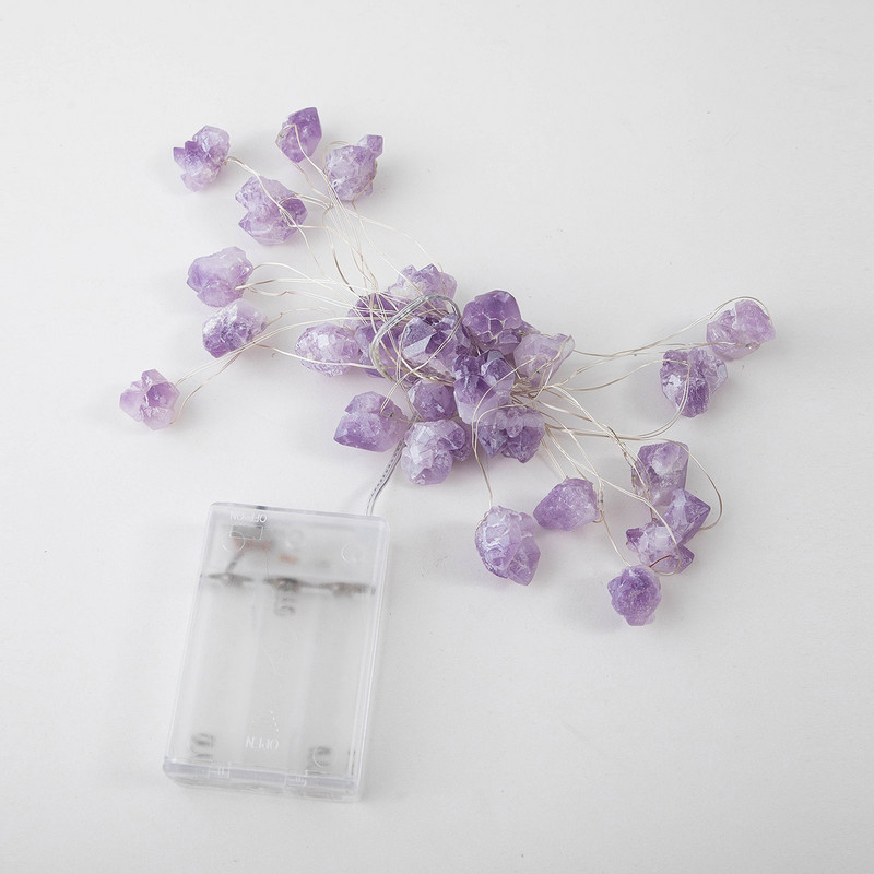 Natūralaus ametisto fėjos žibintai krištolo styginiai šviestuvai žaliaviniai akmenys 30 šviesos diodų USB maitinamas namų vakarėlio vestuvių papuošalai šviesos styginiai