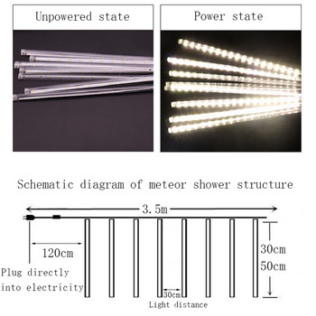 30cm/50cm LED Meteor Shower Garland Holiday Strip Light Εξωτερικά αδιάβροχα νεραϊδάκια για Χριστουγεννιάτικη διακόσμηση δρόμου στον κήπο