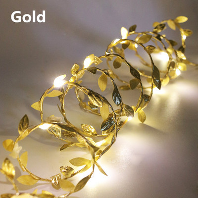 Lapų girlianda „Fairy Light“ šventinė lempa, maitinama varine viela, žalia lapų stygos lemputės Kalėdų vakarėlio vestuvių dekoravimui