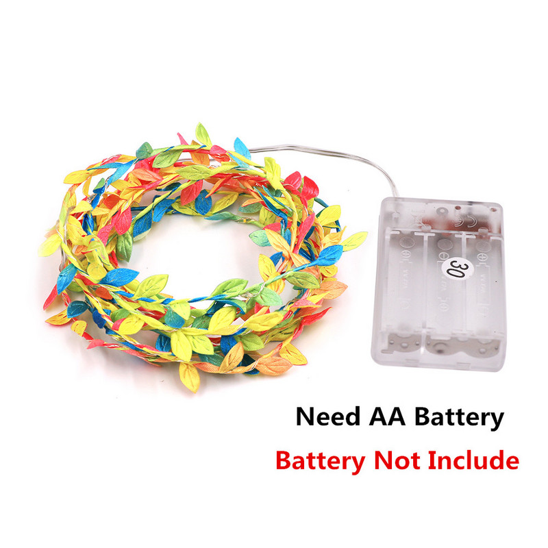 Lapų girlianda „Fairy Light“ šventinė lempa, maitinama varine viela, žalia lapų stygos lemputės Kalėdų vakarėlio vestuvių dekoravimui