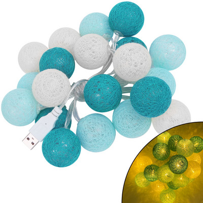 Ghirlanda de ghirlande de bumbac de 2,2 M 20 LED, mufă usb pentru fereastră, nuntă, petrecere, grădină, dormitor, decor de perete interior