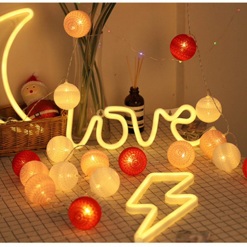 Ghirlanda de ghirlande de bumbac de 2,2 M 20 LED, mufă usb pentru fereastră, nuntă, petrecere, grădină, dormitor, decor de perete interior