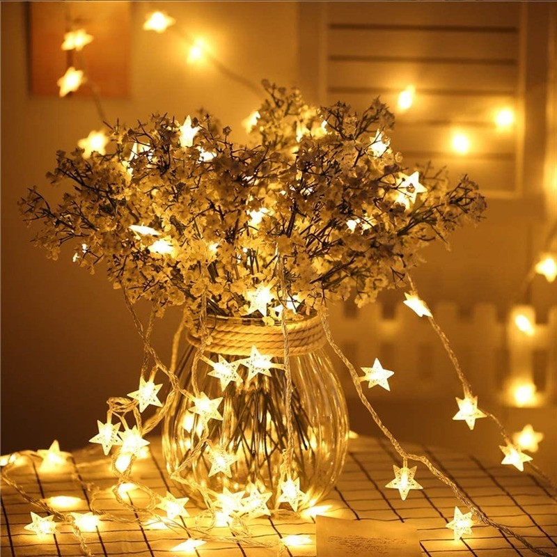 LED zvaigžņu stīgu gaismas Garland Fairy Lights 1,5/3/6M ar akumulatoru darbināms aizkars Festivāls nakts lampas kāzu Ziemassvētku eglītes dekors
