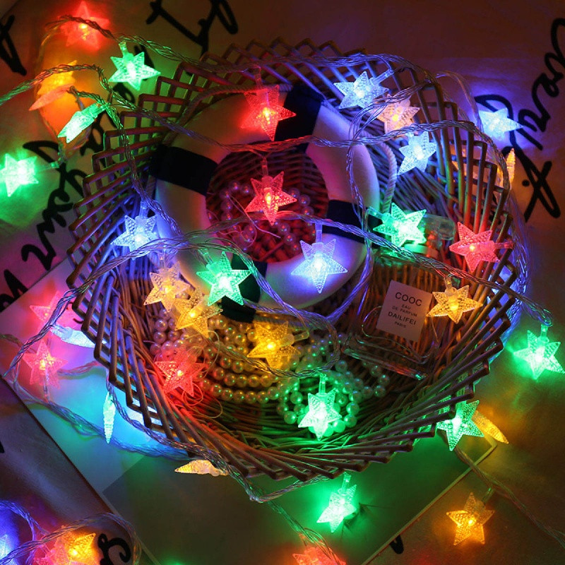LED zvaigžņu stīgu gaismas Garland Fairy Lights 1,5/3/6M ar akumulatoru darbināms aizkars Festivāls nakts lampas kāzu Ziemassvētku eglītes dekors