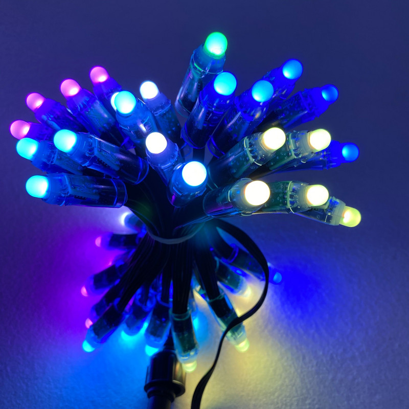 50 gab./komplektā lodes tipa DC5V adresējams 12mm WS2811 RGB LED viedais pikseļu mezgls; viss BLACK 18AWG vads, IP68