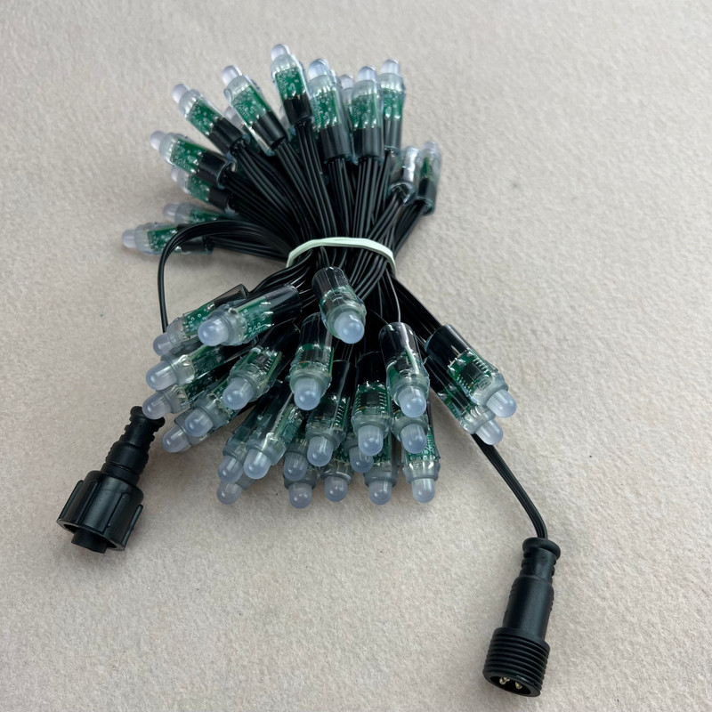 50 gab./komplektā lodes tipa DC5V adresējams 12mm WS2811 RGB LED viedais pikseļu mezgls; viss BLACK 18AWG vads, IP68