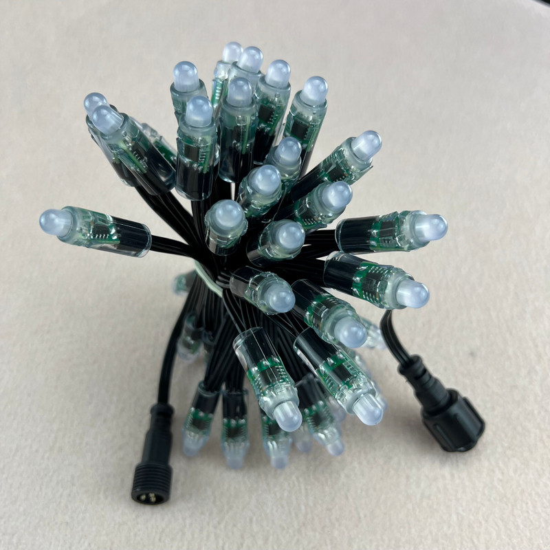 50 gab./komplektā lodes tipa DC5V adresējams 12mm WS2811 RGB LED viedais pikseļu mezgls; viss BLACK 18AWG vads, IP68