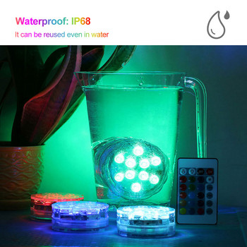 Многоцветна 10 LED RGB потопяема IP68 светлина за плувен басейн Дистанционно подводно езерце Парти лампа Градински басейн Декорация на аквариум
