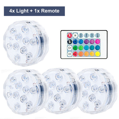 Višebojna 10 LED RGB podvodna IP68 svjetiljka za bazen Daljinska podvodna svjetiljka za zabavu u jezercu Vrtni bazen Dekoracija akvarija