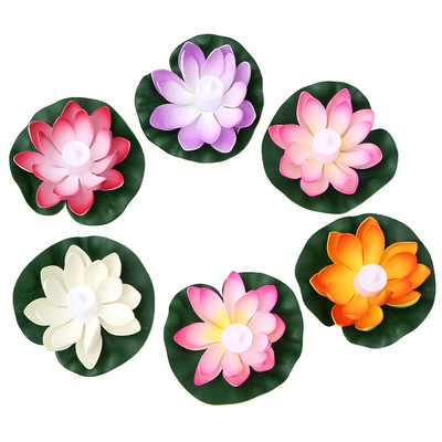 6 kom. Dekoracija za vanjska vrata Svjetleći jezerski cvijet Plutajući lotosov svjetlosni cvijet Noćna svjetiljka s pogonom Svjetlost cvijeta ljiljana Lažni ljiljan