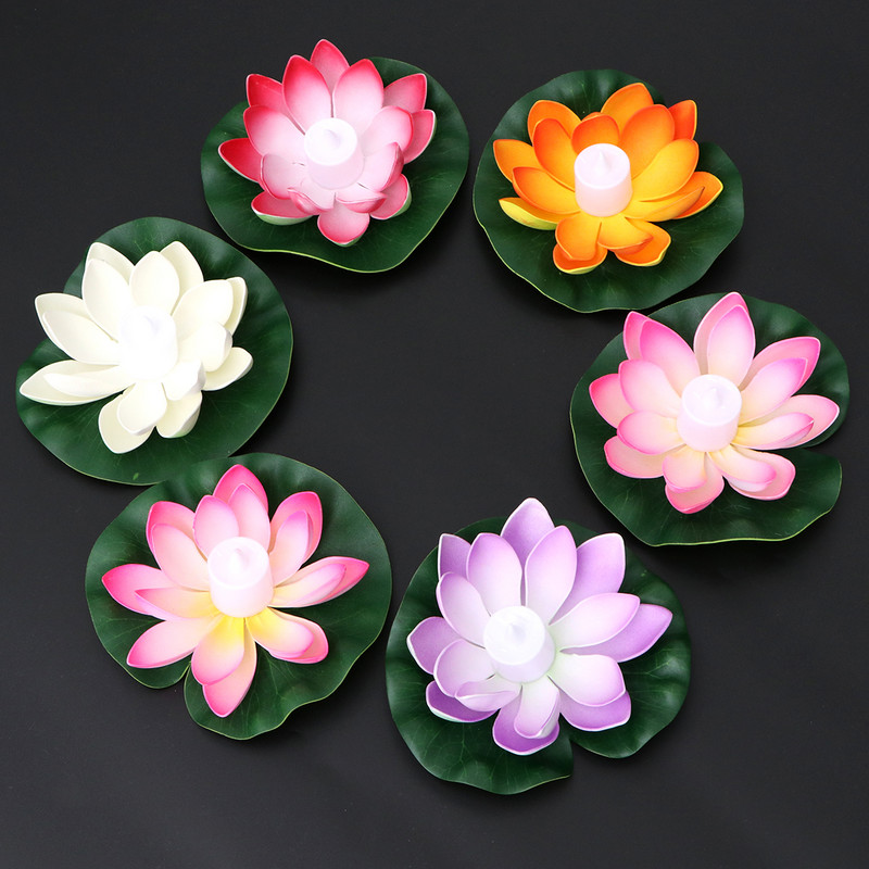 6 kom. Dekoracija za vanjska vrata Svjetleći jezerski cvijet Plutajući lotosov svjetlosni cvijet Noćna svjetiljka s pogonom Svjetlost cvijeta ljiljana Lažni ljiljan