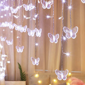 Kék pillangó LED függöny jégcsap lámpák LED ünnepi füzér tündér fények újévi koszorú esküvői parti dekoráció 3,5 m 96 izzó