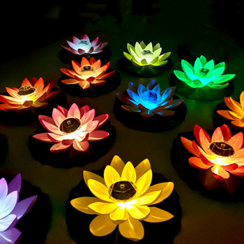 Слънчево захранвана плаваща нощна лампа Lotus Енергоспестяваща лампа Lotus Градинско езерце Фонтан Декорация Слънчеви светлини за плаващ басейн