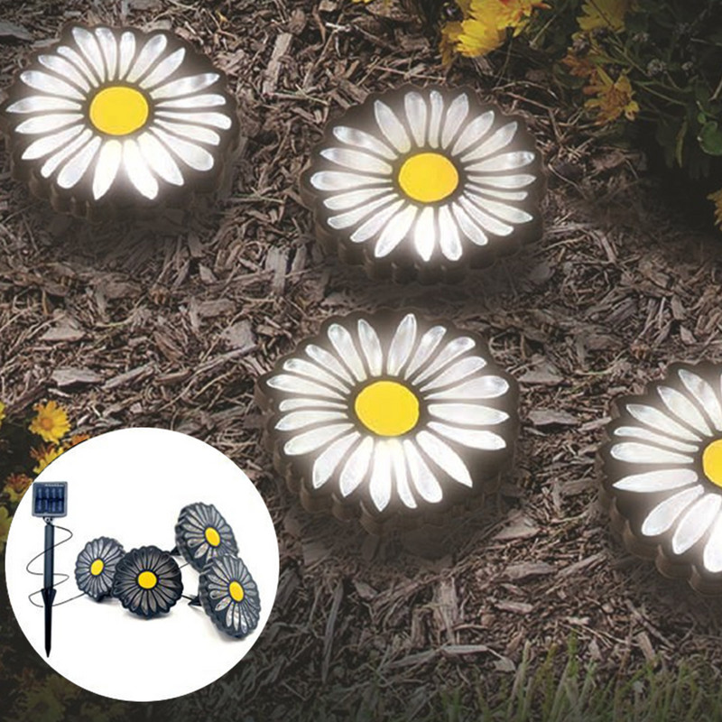 LED saules gaismas, 4 dzīvnieku ķepu apdruku komplekts, tauriņš, margrietiņas dārza apgaismojuma lampa celiņam, zāliens, pagalms, āra dekorācijas