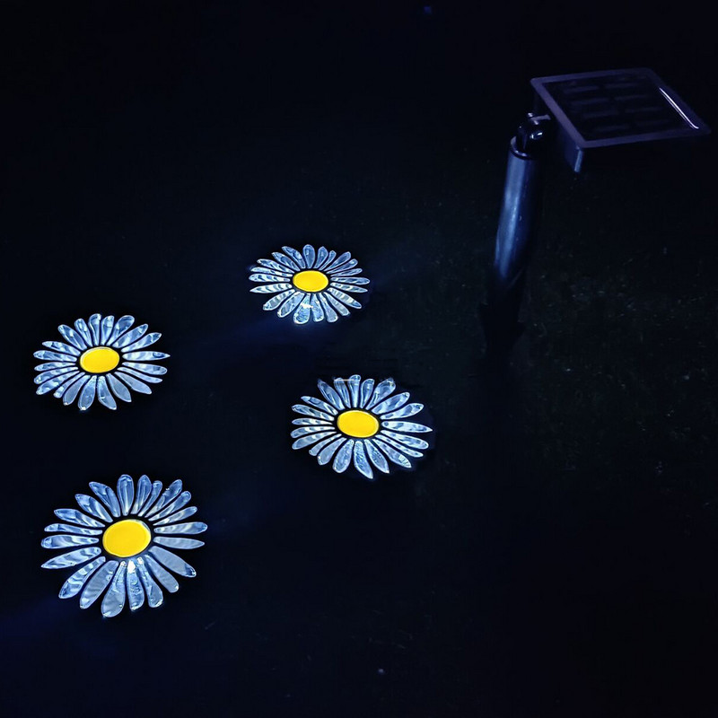 LED saules gaismas, 4 dzīvnieku ķepu apdruku komplekts, tauriņš, margrietiņas dārza apgaismojuma lampa celiņam, zāliens, pagalms, āra dekorācijas