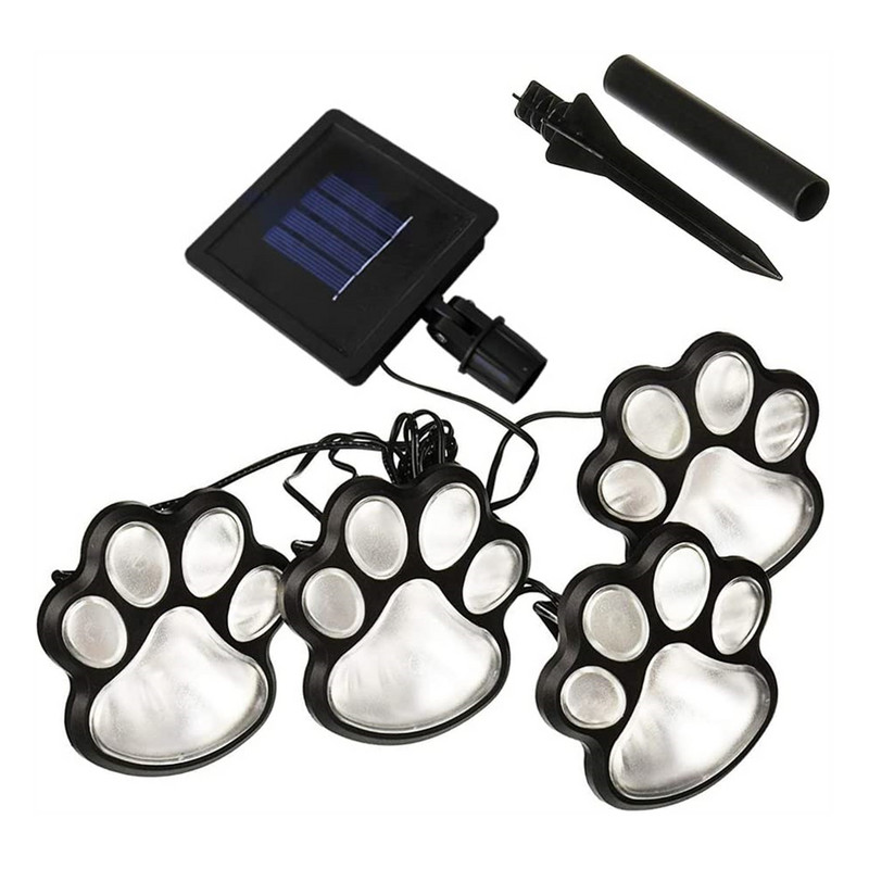 LED saules gaismas, 4 dzīvnieku ķepu apdruku komplekts, tauriņš, margrietiņas dārza apgaismojuma lampa celiņam, zāliens, pagalms, āra dekorācijas