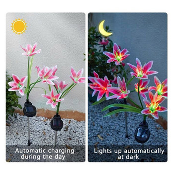RGB Color 4 Heads Lily Flower Led Solar Light Διακόσμηση εξωτερικού χώρου Αυλή Κήπος Φωτιστικό γκαζόν 600AMH Solar Power Yard Lamp Path