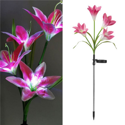 RGB krāsu 4 galvas, lilijas ziedu LED saules gaismas āra apdare pagalma dārza zāliena gaisma 600 AMH saules enerģijas pagalma ceļa lampa