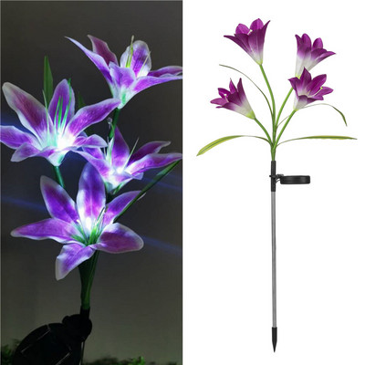 RGB krāsu 4 galvas, lilijas ziedu LED saules gaismas āra apdare pagalma dārza zāliena gaisma 600 AMH saules enerģijas pagalma ceļa lampa