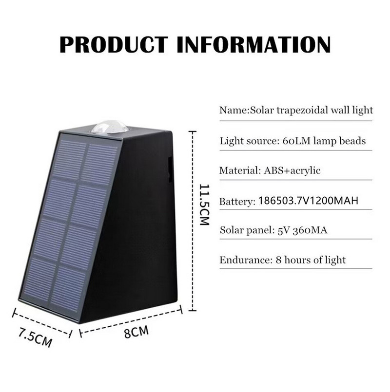 Didelio ryškumo LED lauko saulės sieniniai šviestuvai vandeniui atsparūs namų sodo apdailai saulės verandos lempa, skirta vilos laiptų koridoriaus terasai