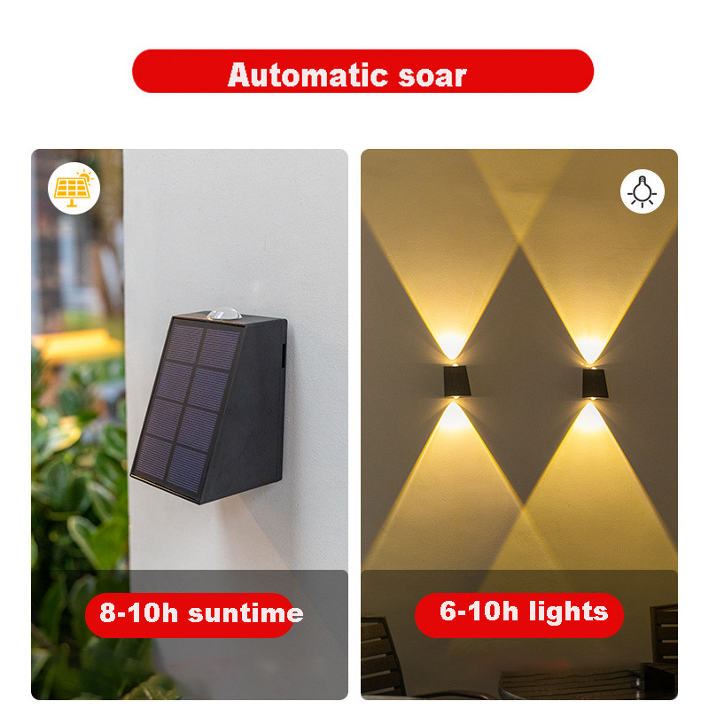 Lumini solare cu LED-uri Lampă de perete în aer liber Clădiri de grădină Sus în jos Verandă rezistentă la apă Lumină solară Lampă de perete Lampă apus de soare Decor exterior