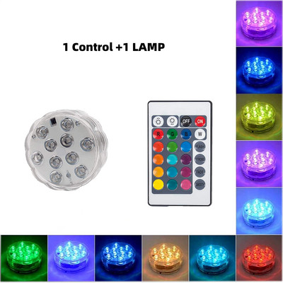 Peldbaseina apgaismojums 10 LED zemūdens nakts lampa ar tālvadības pulti dīķa strūklakas vāze 16 krāsu iegremdējama zem ūdens gaismas