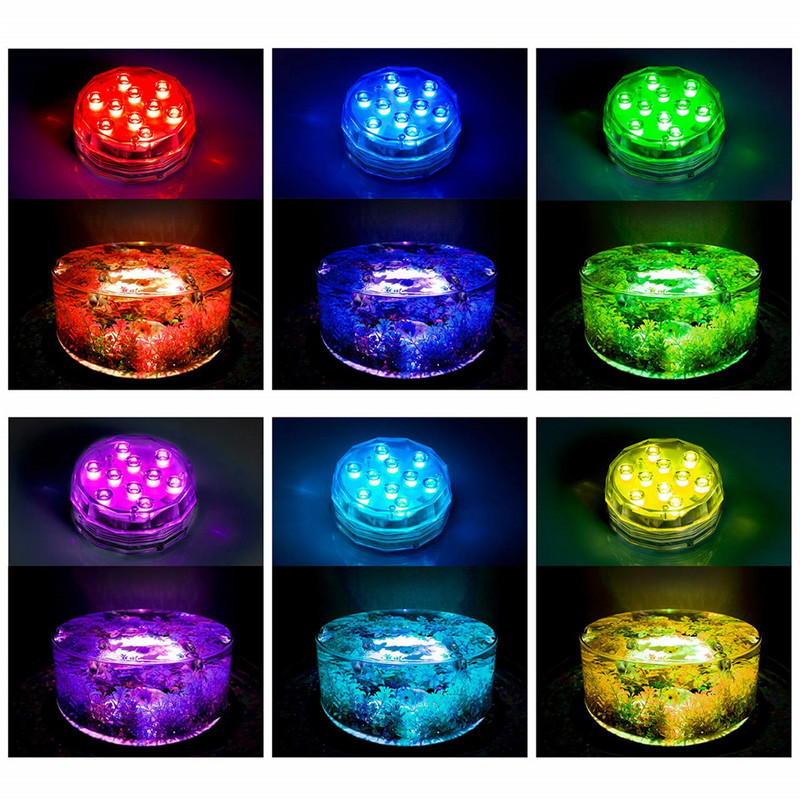 Peldbaseina apgaismojums 10 LED zemūdens nakts lampa ar tālvadības pulti dīķa strūklakas vāze 16 krāsu iegremdējama zem ūdens gaismas