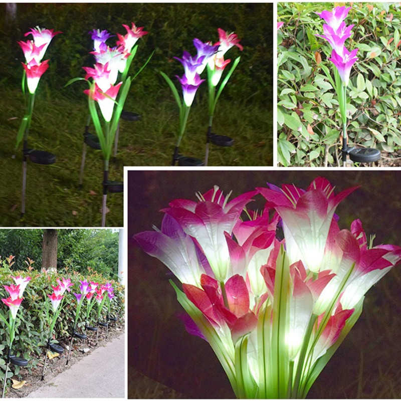 Āra saules dārza gaisma Ūdensnecaurlaidīga LED baltas gaismas zāliena gaismas 3 Liliju pasaku gaismas Ziemassvētku rotājuma dārza gaismas