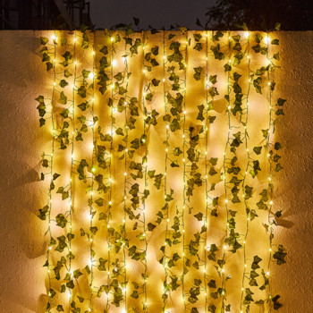 LED слънчеви струнни светлини Кленов лист, бръшлян, лоза, гирлянда, приказна светлина, водоустойчиви външни градински декори, сватбени коледни светлини