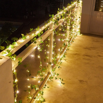 LED слънчеви струнни светлини Кленов лист, бръшлян, лоза, гирлянда, приказна светлина, водоустойчиви външни градински декори, сватбени коледни светлини